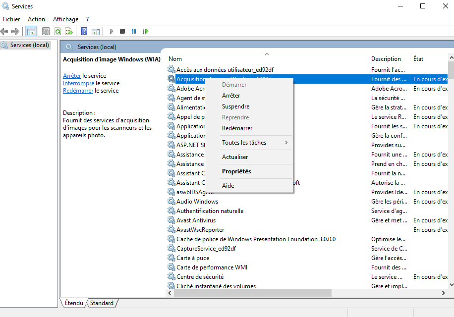 ouvrir le gestionnaire de services Windows 10