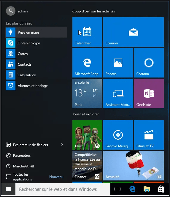 windows 10 menu démarrer