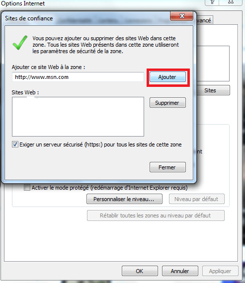 ajouter site de confiance