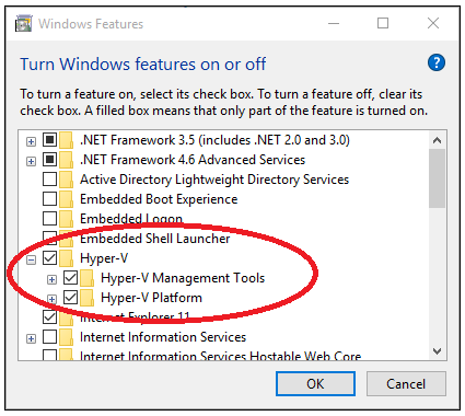 Hyper-V fonctionnalités de Windows