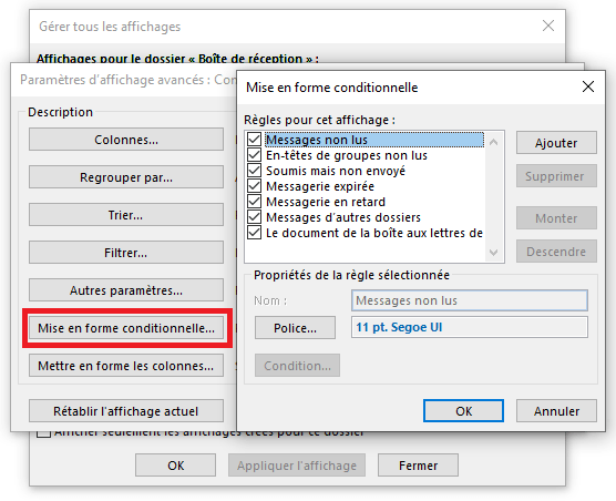 Mise en forme conditionnelle outlook