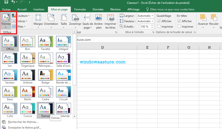 Mise en page Excel