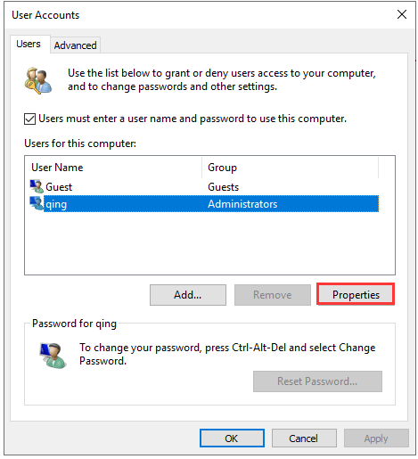 utilisateur dans Windows 10