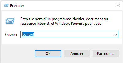 configuration dans Windows 10 à partir de la boîte de dialogue Exécuter