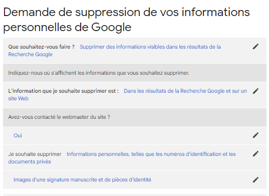 informations personnelles de Google