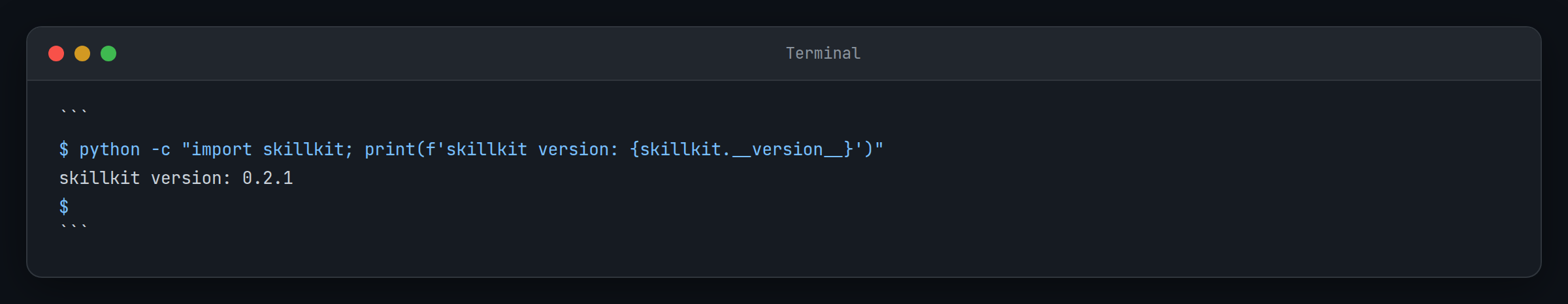 Terminal affichant une importation réussie et une sortie de version