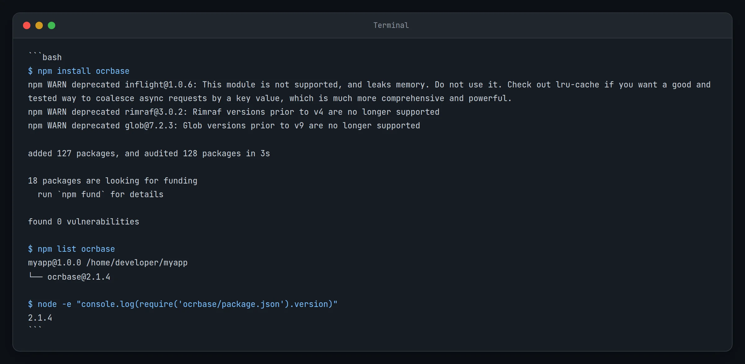 Terminal affichant une installation réussie du SDK avec des informations sur la version