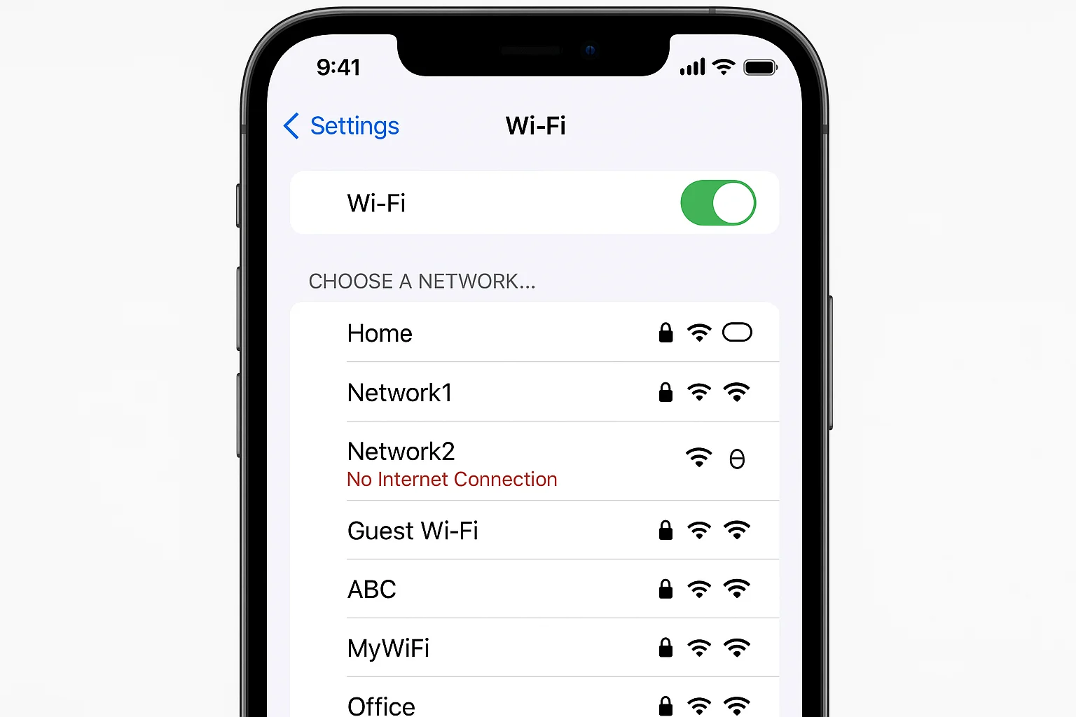 Écran des paramètres Wi-Fi de l'iPhone affichant les informations réseau et l'échec de la connexion à Roku