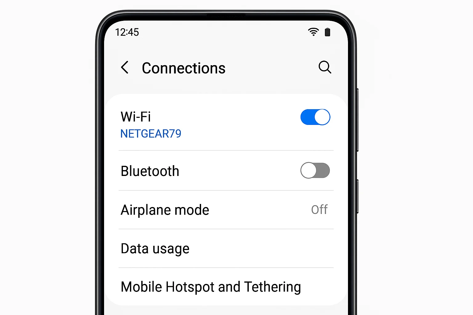 Menu Samsung Connections avec option Wi-Fi mise en surbrillance