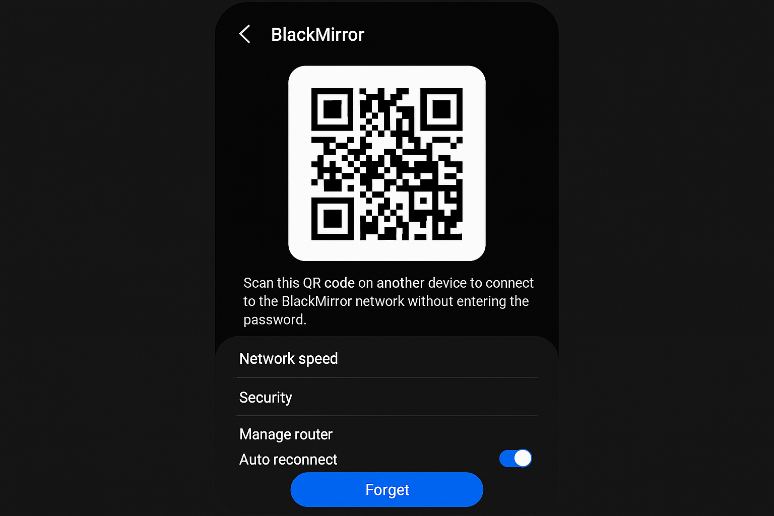 Écran d'affichage du code QR Wi-Fi Samsung